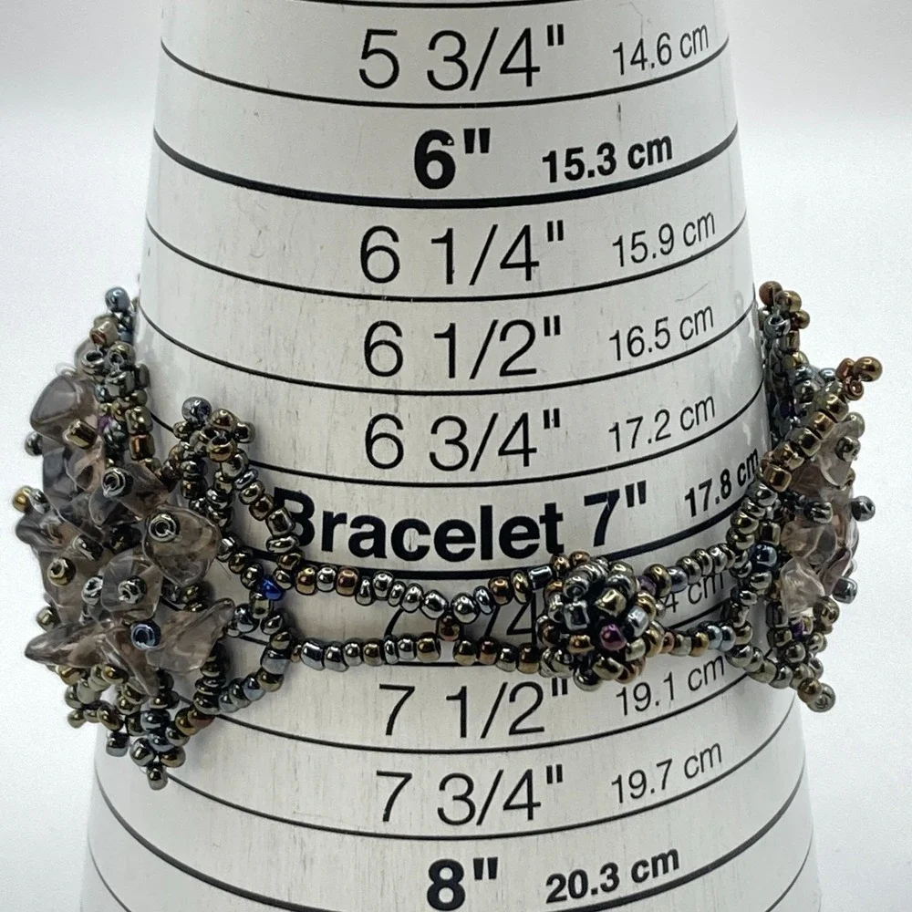 Artisan Womens Watch Beaded Gemstone Silver Tone Crystals New Battery 7.25